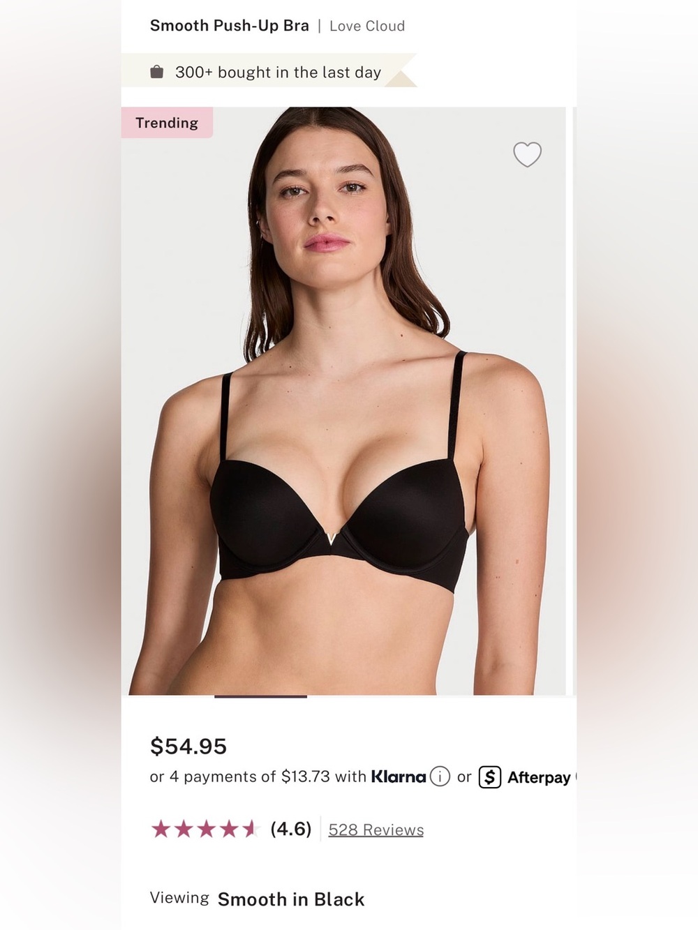 Victoria’s Secret Love Cloud Smooth Push Up Bra in Black 36DD/36E